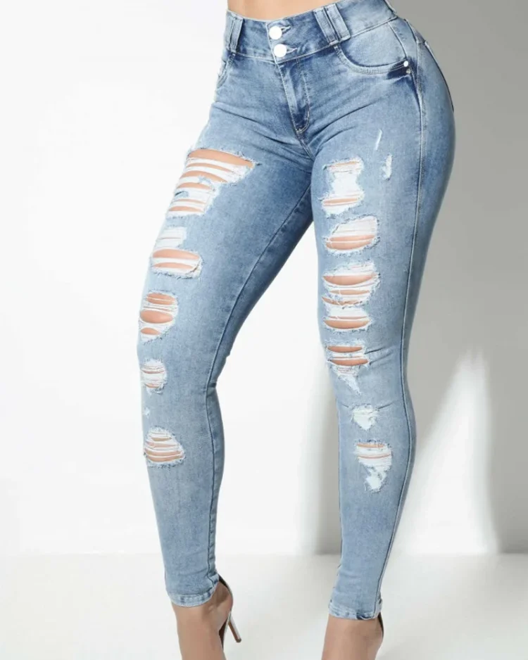 2024 Ripped Jeans Pants for Women Y2K Stretch Skinny Denim Pencil Pants Slim Fit Casual High Waist Female Distressed Trousers 1
