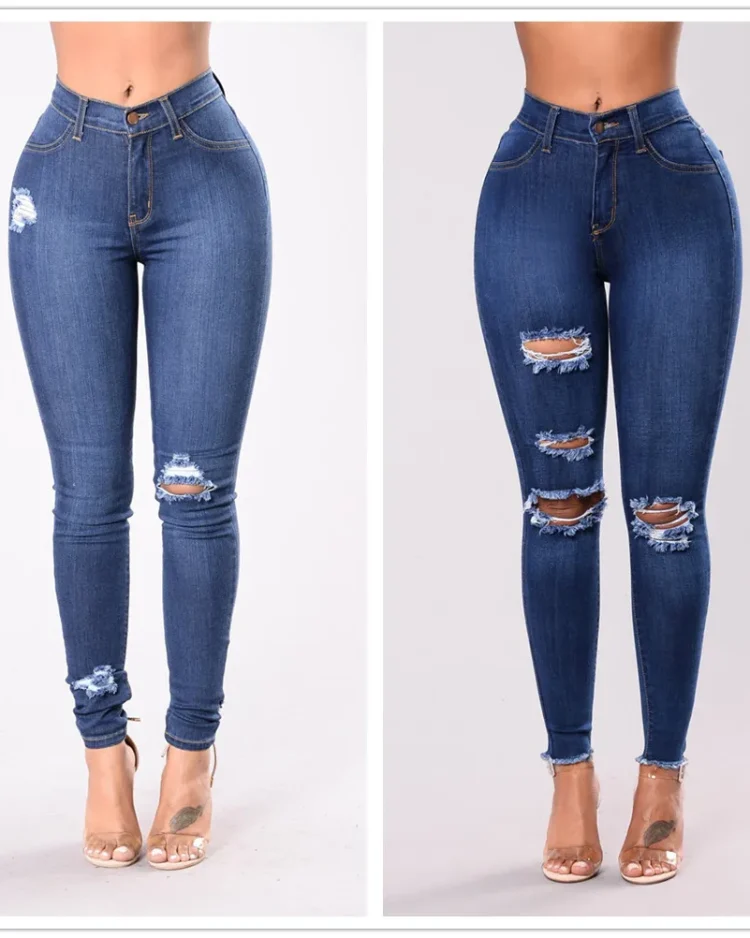 2022 Spring New Trousers Fashion Ripped Slim Jeans For Women Skinny Stretch Denim Pencil Pants S-2XL Drop Shipping 1
