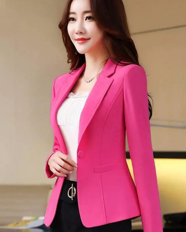 Pink Women Blazer Formal Business Office Lady Work Suit Pockets Jackets Slim Female Casual Top Korean Suit Coat Spring Autumn 23
