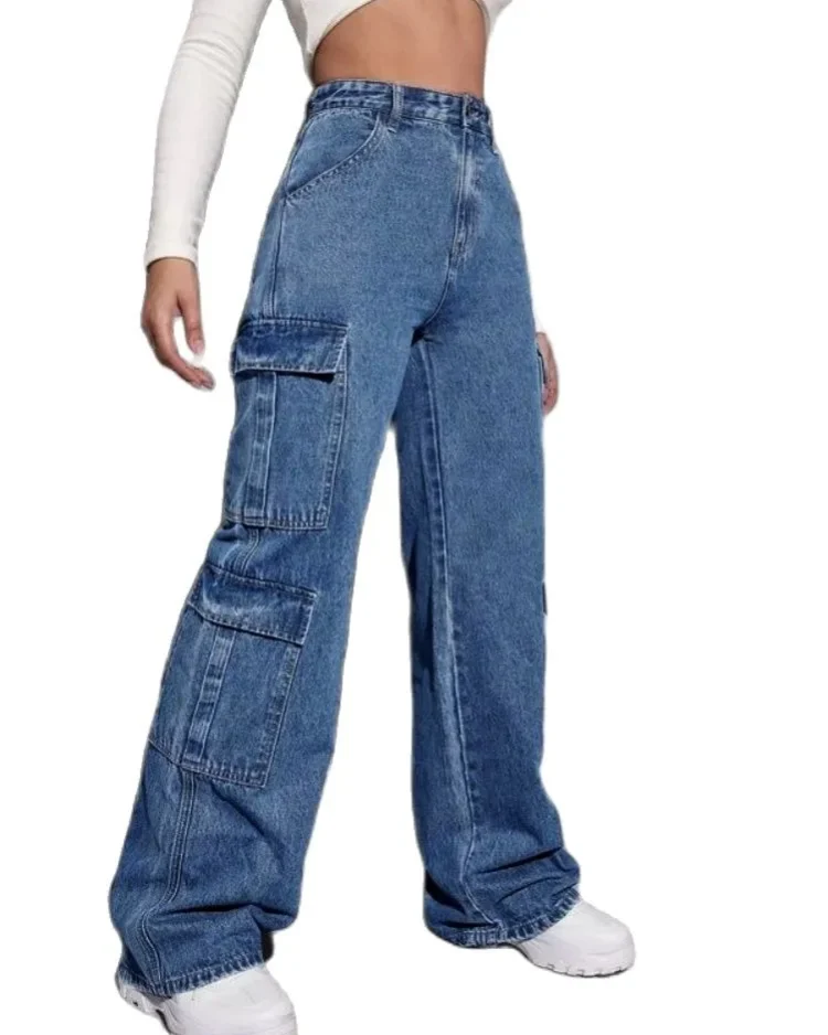 2023 Autumn New Y2K Style Women's Cargo Jeans Fashion Loose Denim Straight Leg Pants Street Trendy Trousers XS-L Drop Shipping 1