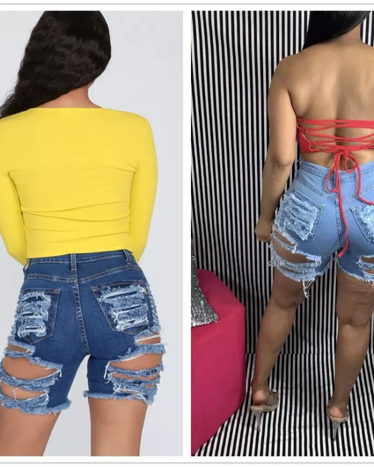 2021 Summer New Woman Fashion Ripped Shorts Jeans High Waist Sexy Elastic Denim Shorts Top Quality Wholesale Price S-2XL 1