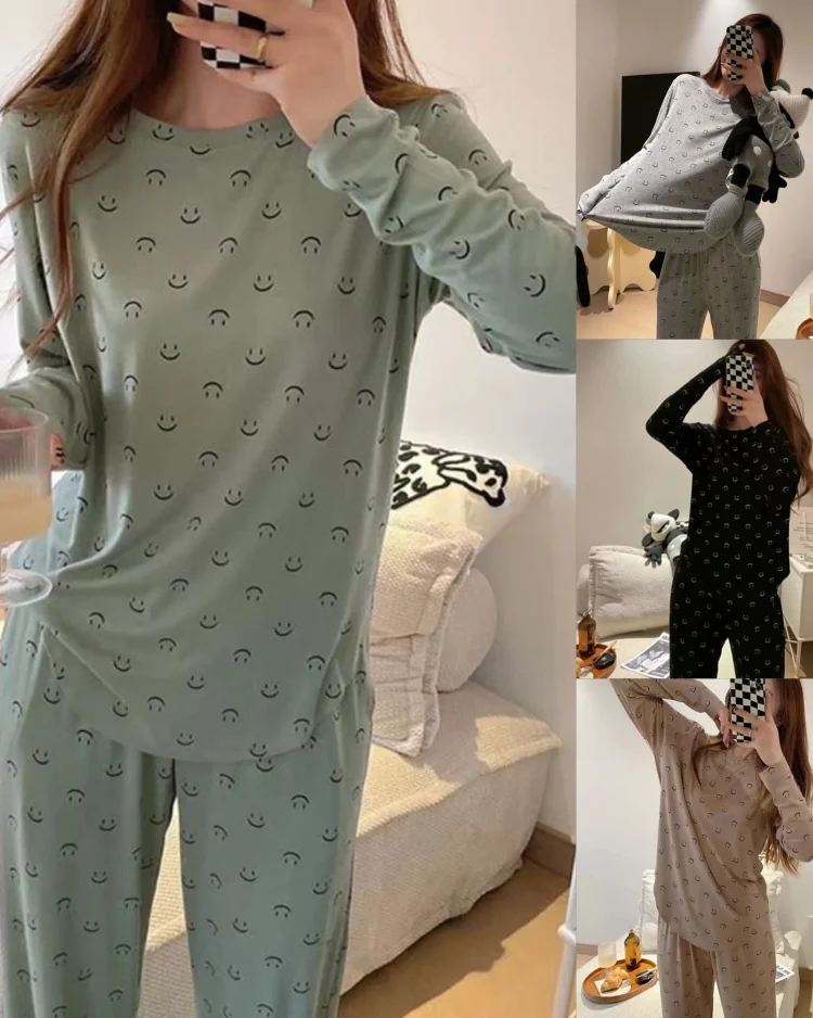 2 Piece New Girls Soft Skin Friendly Pajama Set Ladies Casual Sleep Homewear Set Women's Large Size Homewear 1