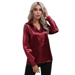 Satin Silk Button Down Shirts for Women Dress Shirts Long Sleeve Blouses Female Shirts 10