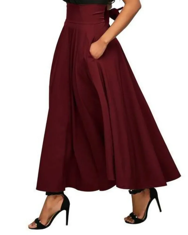New Elegant Skirt Women High Waist Flared Pleated Long Skirts Maxi Skirt +pockets Long Skirt Dignified Women Clothing Wholesale 1