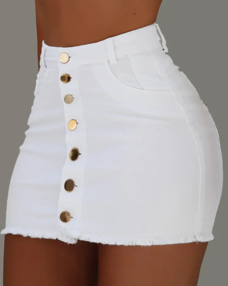 Denim Mini Skirt Black White Stretch Jean Skirt High Waist Jeans Skirts for Women 2023 Button Falda Short De Mujer Jupes Femme 1