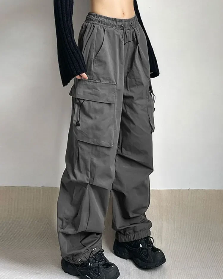 HOUZHOU Harajuku Oversized Cargo Parachute Pants Women Streetwear Vintage Y2k Hip Hop Wide Leg Joggers Baggy Sweatpants Techwear 1