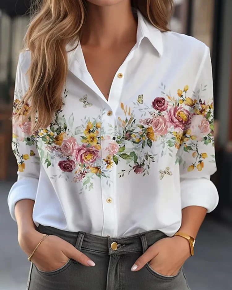 2023 Women's shirt & blouses Elegant flower Shirt 3D Print High quality Long Sleeve Fashion Large size Female clothing Blouse 1